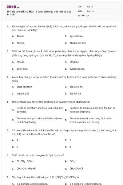 Bộ 3 đề thi cuối kì 2 Hóa 11 Cánh diều cấu trúc mới có đáp án - Đề 1