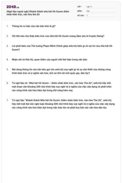 (Ngữ liệu ngoài sgk) Khánh thành nhà hát Hồ Gươm điểm nhấn kiến trúc, văn hóa thủ đô