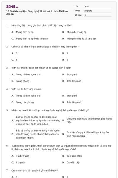 10 Câu trắc nghiệm Công nghệ 12 Kết nối tri thức Bài 8 có đáp án