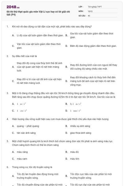Đề thi thử thpt quốc gia môn Vật Lí cực hay có lời giải chi tiết (P4)