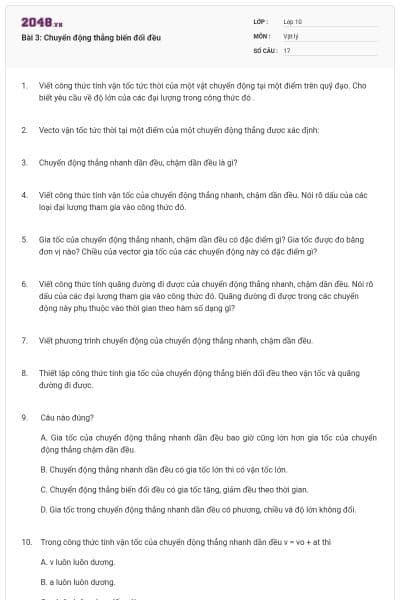 Bài 3: Chuyển động thẳng biến đổi đều