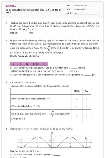 Đề thi Đánh giá tư duy Đại học Bách khoa Hà Nội có đáp án (Đề 5)