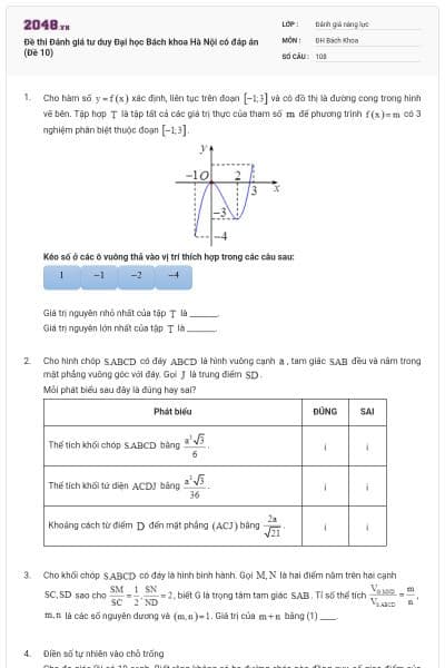 Đề thi Đánh giá tư duy Đại học Bách khoa Hà Nội có đáp án (Đề 10)