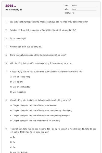 Bài 4: Sự rơi tự do