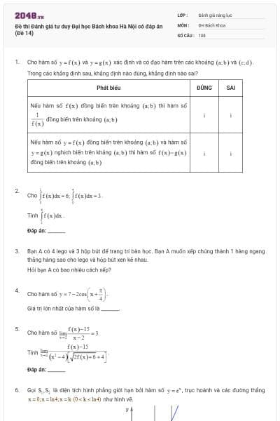 Đề thi Đánh giá tư duy Đại học Bách khoa Hà Nội có đáp án (Đề 14)