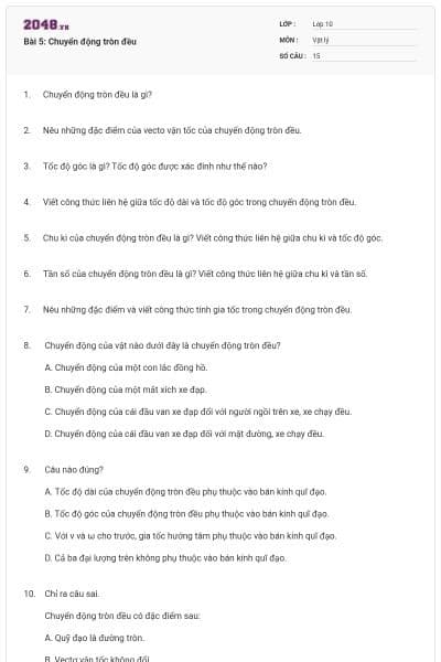 Bài 5: Chuyển động tròn đều