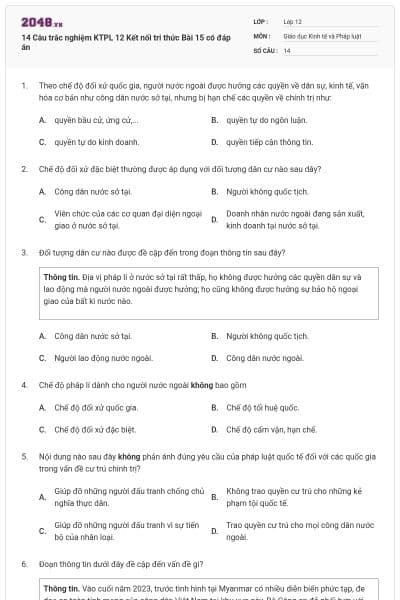 14 Câu trắc nghiệm KTPL 12 Kết nối tri thức Bài 15 có đáp án