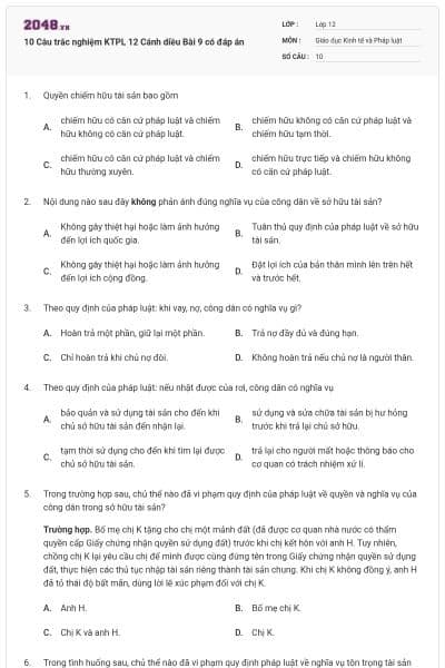 10 Câu trắc nghiệm KTPL 12 Cánh diều Bài 9 có đáp án