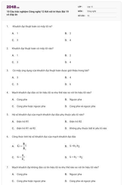 10 Câu trắc nghiệm Công nghệ 12 Kết nối tri thức Bài 19 có đáp án