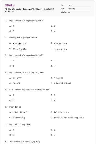 10 Câu trắc nghiệm Công nghệ 12 Kết nối tri thức Bài 22 có đáp án