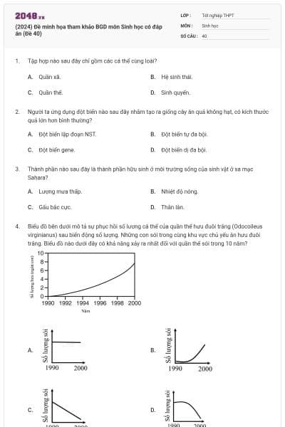 (2024) Đề minh họa tham khảo BGD môn Sinh học có đáp án (Đề 40)
