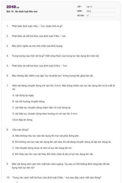 Bài 10 : Ba định luật Niu-tơn