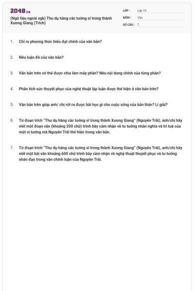 (Ngữ liệu ngoài sgk) Thư dụ hàng các tướng sĩ trong thành Xương Giang (Trích)