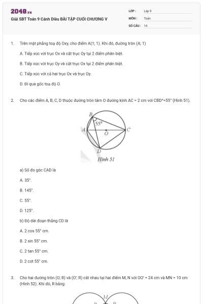 Giải SBT Toán 9 Cánh Diều BÀI TẬP CUỐI CHƯƠNG V