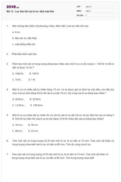 Bài 12 : Lực đàn hồi của lò xo. Định luật Húc