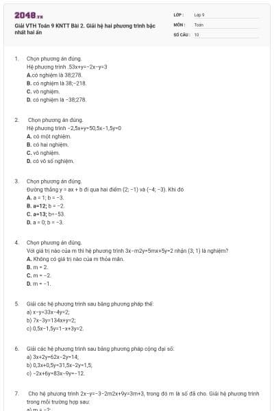 Giải VTH Toán 9 KNTT Bài 2. Giải hệ hai phương trình bậc nhất hai ẩn