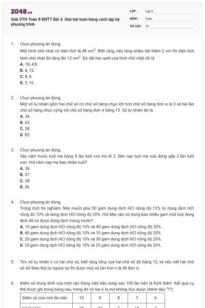 Giải VTH Toán 9 KNTT Bài 3. Giải bài toán bằng cách lập hệ phương trình