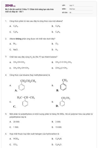 Bộ 3 đề thi cuối kì 2 Hóa 11 Chân trời sáng tạo cấu trúc mới có đáp án - Đề 1