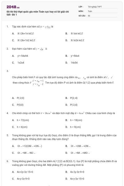 Đề thi thử thpt quốc gia môn Toán cực hay có lời giải chi tiết- Đề 1
