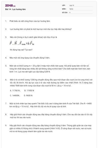 Bài 14 : Lực hướng tâm