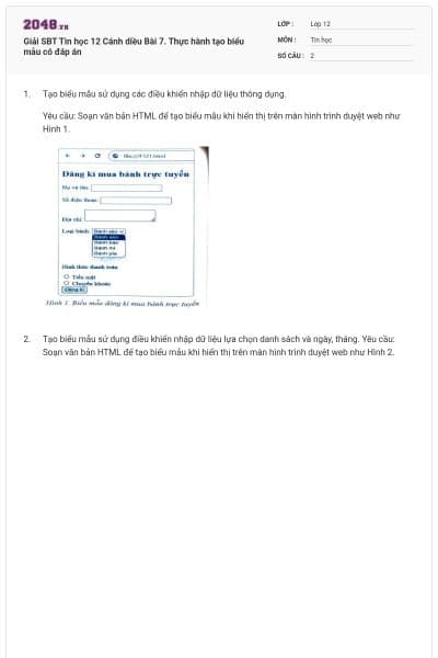 Giải SBT Tin học 12 Cánh diều Bài 7. Thực hành tạo biểu mẫu có đáp án