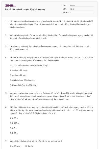Bài 15 : Bài toán về chuyển động ném ngang