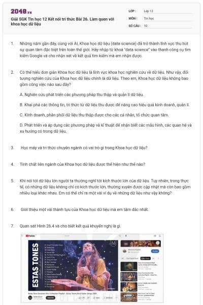 Giải SGK Tin học 12 Kết nối tri thức Bài 26. Làm quen với khoa học dữ liệu