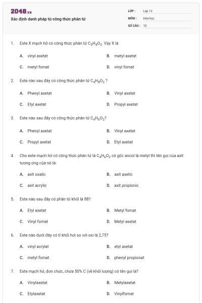 Xác định danh pháp từ công thức phân tử