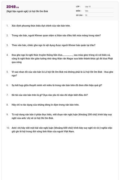 (Ngữ liệu ngoài sgk) Lễ hội Ok Om Bok