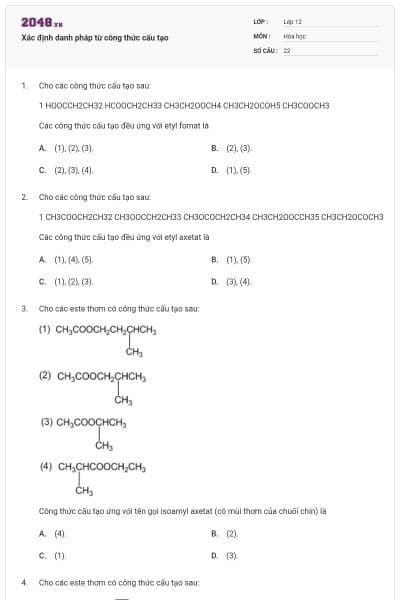 Xác định danh pháp từ công thức cấu tạo