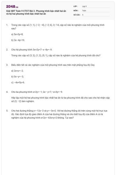 Giải SBT Toán 9 CTST Bài 2. Phương trình bậc nhất hai ẩn và hệ hai phương trình bậc nhất hai ẩn