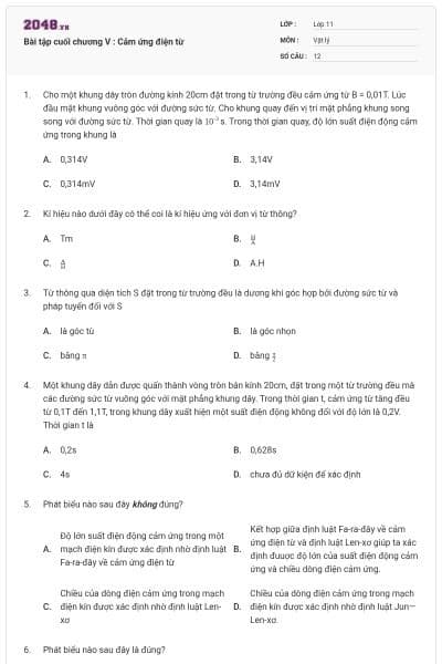 Bài tập cuối chương V : Cảm ứng điện từ