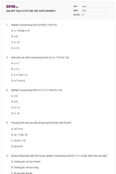 Giải SBT Toán 9 CTST BÀI TẬP CUỐI CHƯƠNG 1