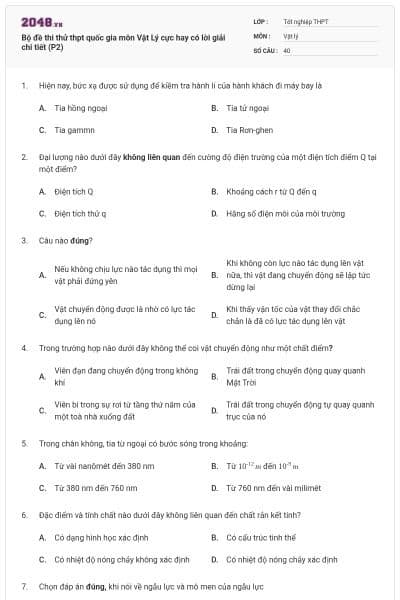 Bộ đề thi thử thpt quốc gia môn Vật Lý cực hay có lời giải chi tiết (P2)