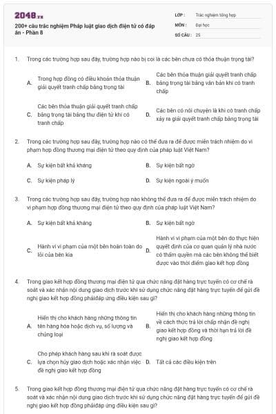 200+ câu trắc nghiệm Pháp luật giao dịch điện tử có đáp án - Phần 8