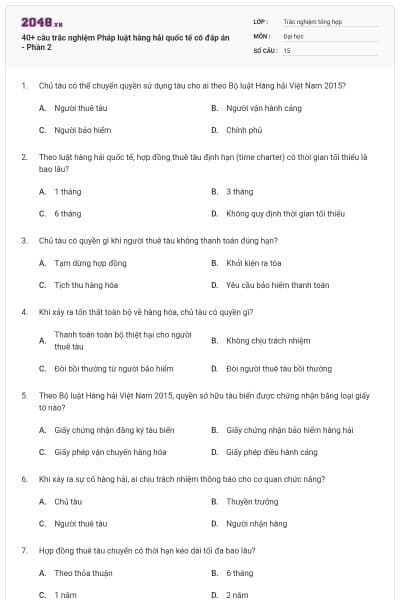 40+ câu trắc nghiệm Pháp luật hàng hải quốc tế có đáp án - Phần 2