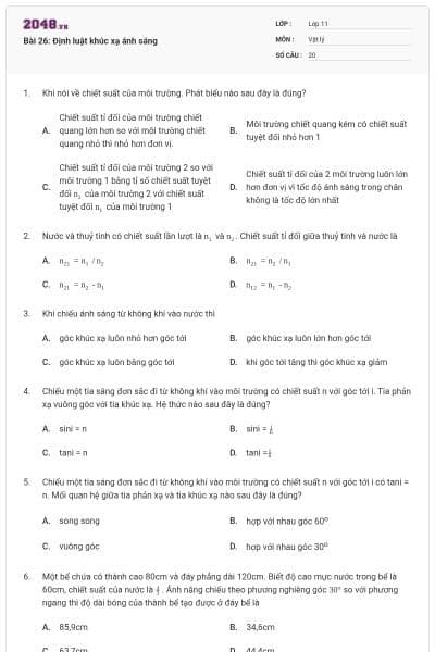 Bài 26: Định luật khúc xạ ánh sáng