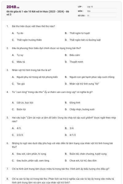 Đề thi giữa kì 1 văn 10 Kết nối tri thức (2023 - 2024) - Đề số 3