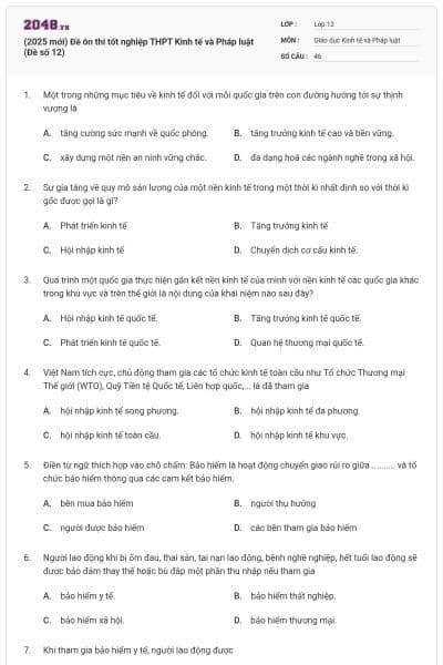 (2025 mới) Đề ôn thi tốt nghiệp THPT Kinh tế và Pháp luật (Đề số 12)