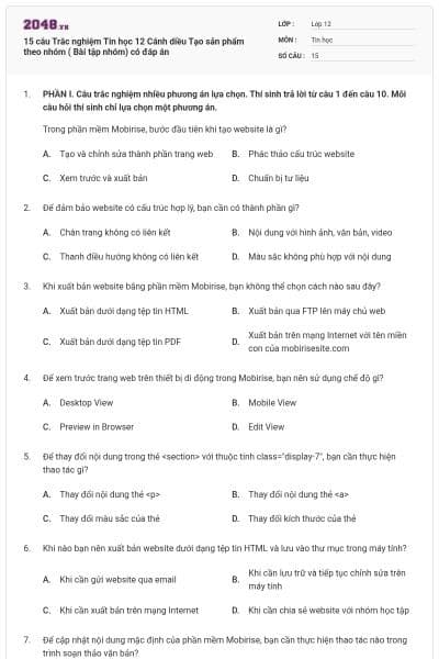 15 câu Trắc nghiệm Tin học 12 Cánh diều Tạo sản phẩm theo nhóm ( Bài tập nhóm) có đáp án