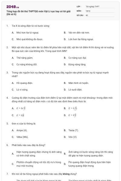 Tổng hợp đề thi thử THPTQG môn Vật Lí cực hay có lời giải (Đề số 6)