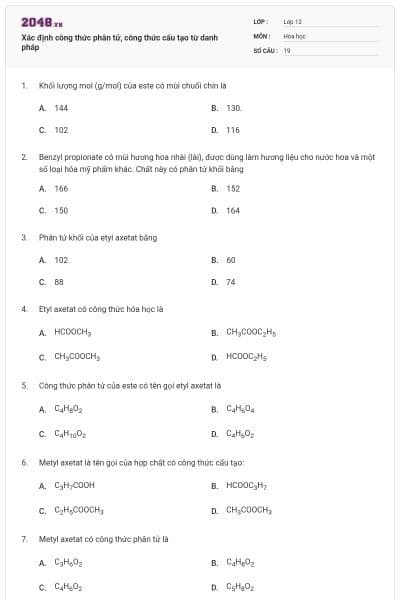 Xác định công thức phân tử, công thức cấu tạo từ danh pháp