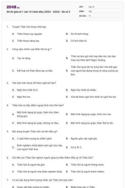 Đề thi giữa kì 1 văn 10 Cánh diều (2023 - 2024) - Đề số 2