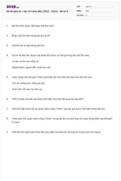 Đề thi giữa kì 1 văn 10 Cánh diều (2023 - 2024) - Đề số 4