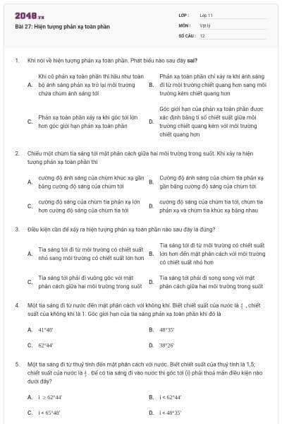 Bài 27: Hiện tượng phản xạ toàn phần