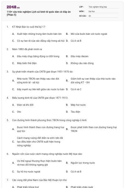 110+ câu trắc nghiệm Lịch sử kinh tế quốc dân có đáp án (Phần 5)