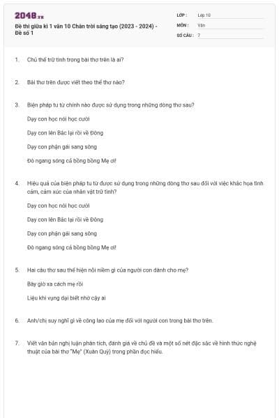 Đề thi giữa kì 1 văn 10 Chân trời sáng tạo (2023 - 2024) - Đề số 1