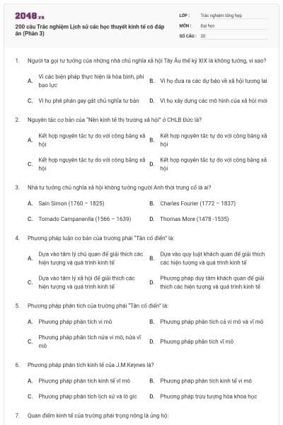 200 câu Trắc nghiệm Lịch sử các học thuyết kinh tế có đáp án (Phần 3)