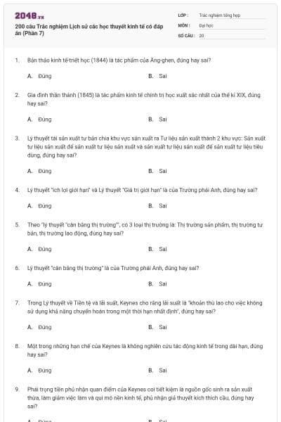 200 câu Trắc nghiệm Lịch sử các học thuyết kinh tế có đáp án (Phần 7)