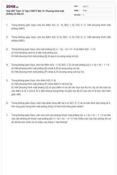 Giải SBT Toán 12 Tập 2 KNTT Bài 14. Phương trình mặt phẳng có đáp án